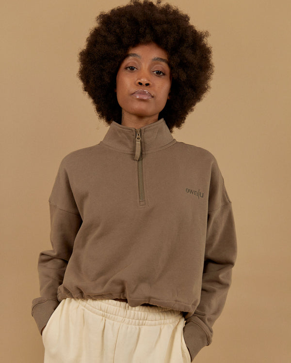 HALF ZIP CROP SWEATSHIRT